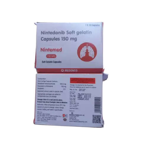 Nintedanib 150mg Capsule soft gelatin blister pack – available online at Dawailo.pk