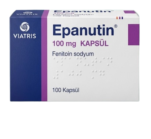 Epanutin 100mg Capsule box – Phenytoin Sodium anticonvulsant for epilepsy and seizure control, available online in Pakistan
